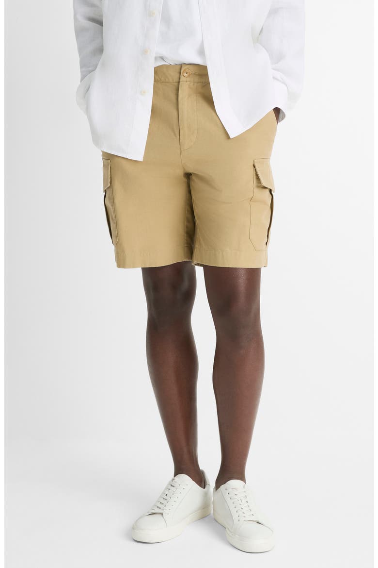 Flat Front Cotton & Linen Cargo Shorts, Main, color, BEACHWOOD