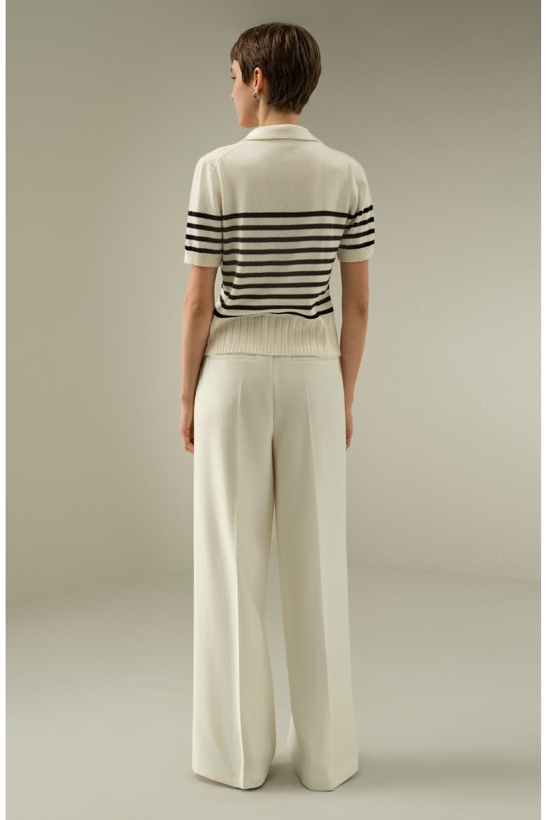 Women's Striped Cashmere Polo Sweater, Alternate, color, Black&White Stripes
