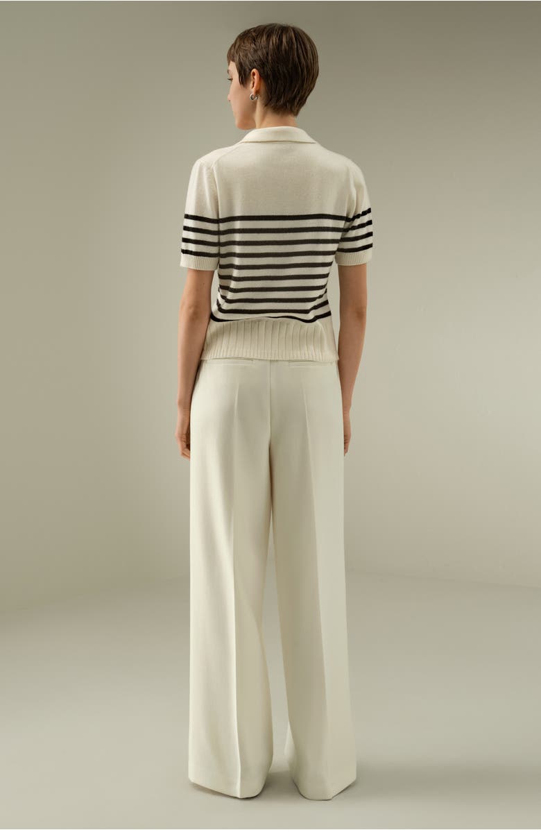 Lilysilk Women's Striped Cashmere Polo Sweater, Alternate, color, Black&White Stripes