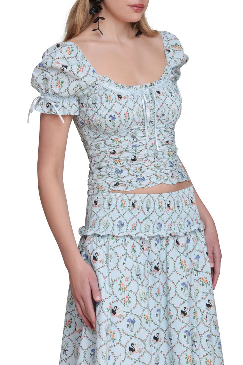 Floral Lattice Peasant Top, Alternate, color, BLUE SWAN