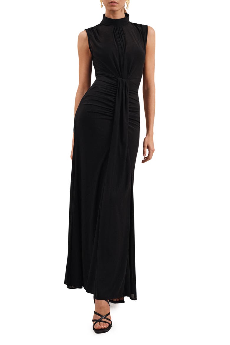 Daniella Drape Detail Sleeveless Gown, Main, color, BLACK