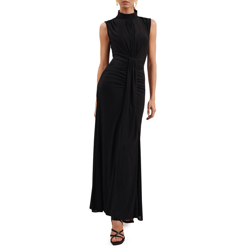 Reiss Daniella Drape Detail Sleeveless Gown In Black