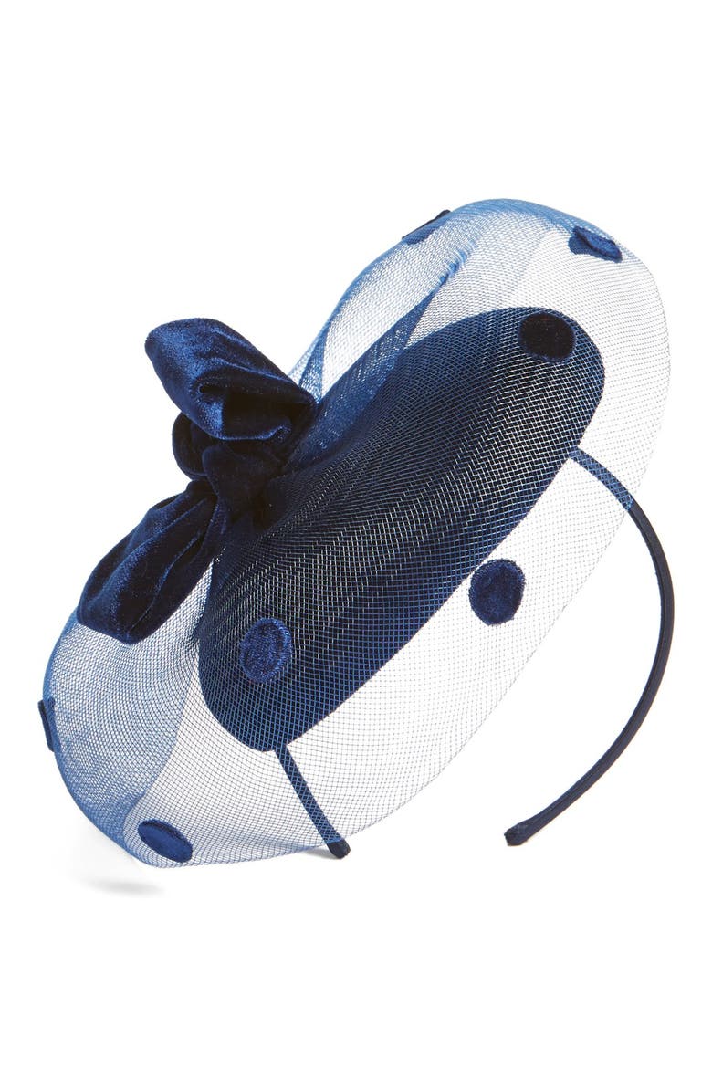 Dot Veil Fascinator Headband, Main, color, NAVY