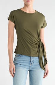 Renee C Short Sleeve Side Knot Tie Top