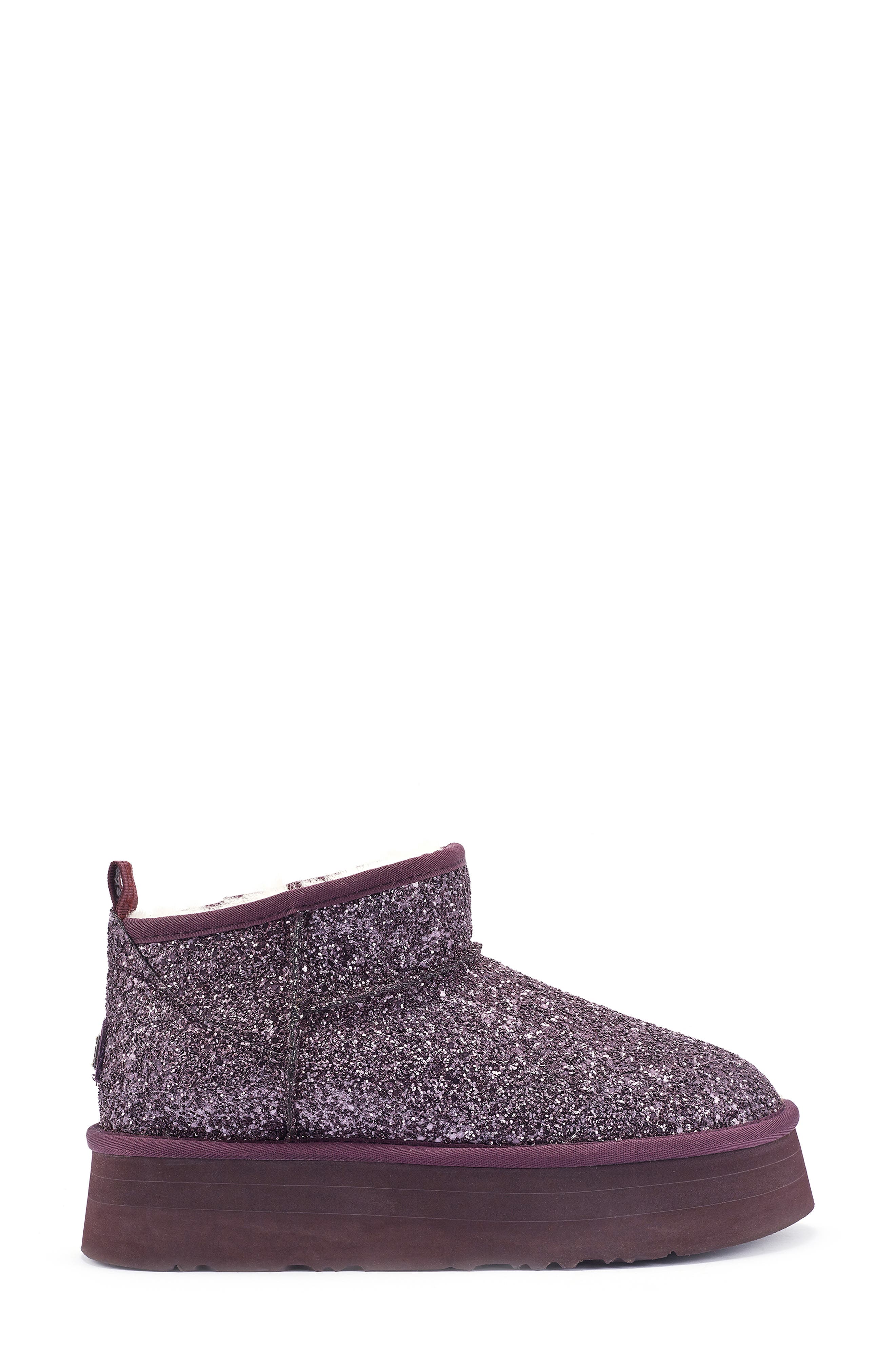 Australia Luxe Collective Cosy Genuine Shearling Glitter Ultra Platform Bootie, Alternate, color, Plum