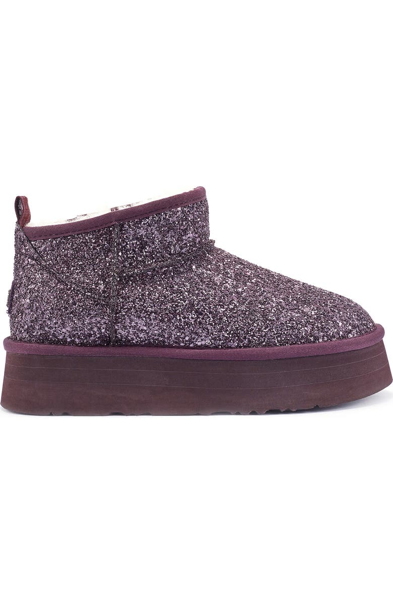 Australia Luxe Collective Cosy Genuine Shearling Glitter Ultra Platform Bootie, Alternate, color, Plum