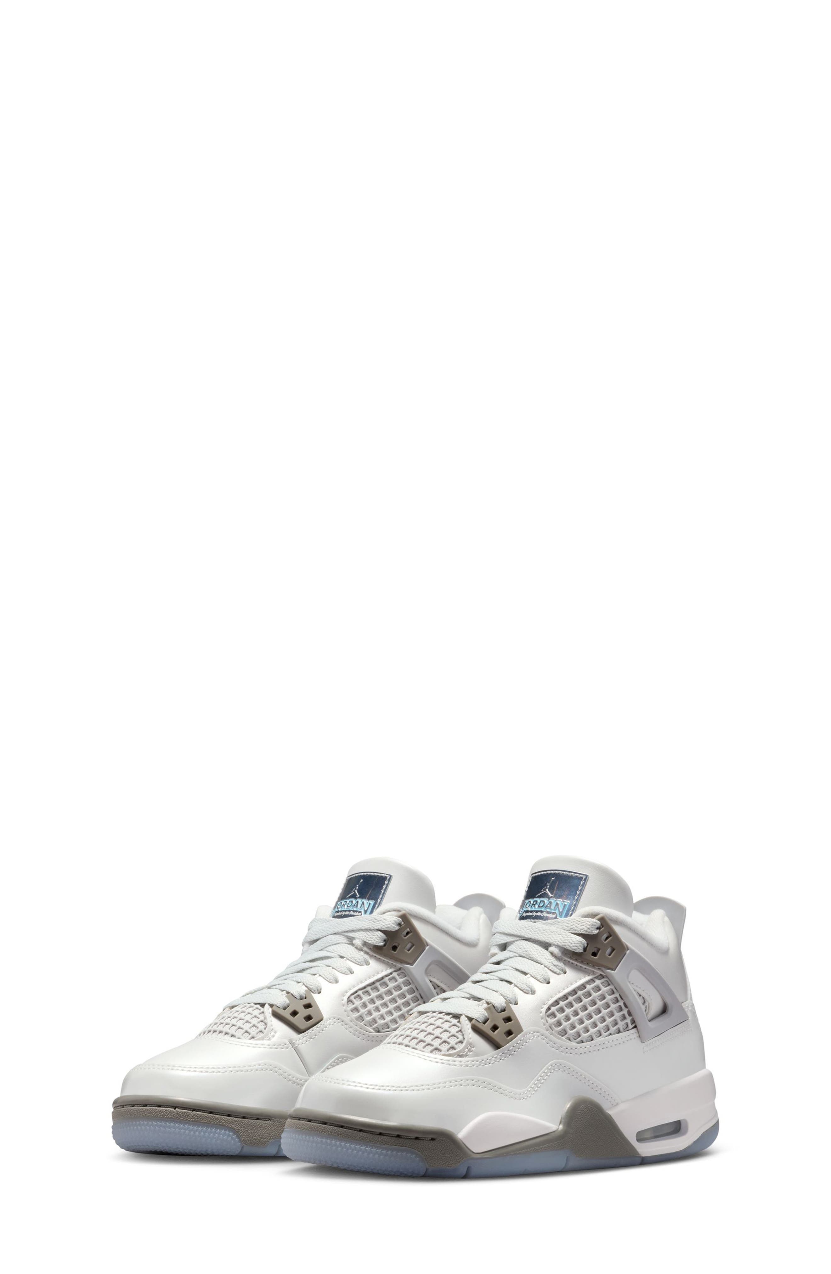Nike Kids' Jordan 4 Retro Basketball Sneaker, Main, color, White/ Grey/ Blue