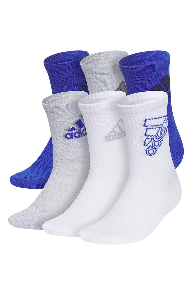 adidas Kids' Cushioned 2.0 6-Pack Crew Socks, Alternate, color, Lucid Blue/ Heather/ White