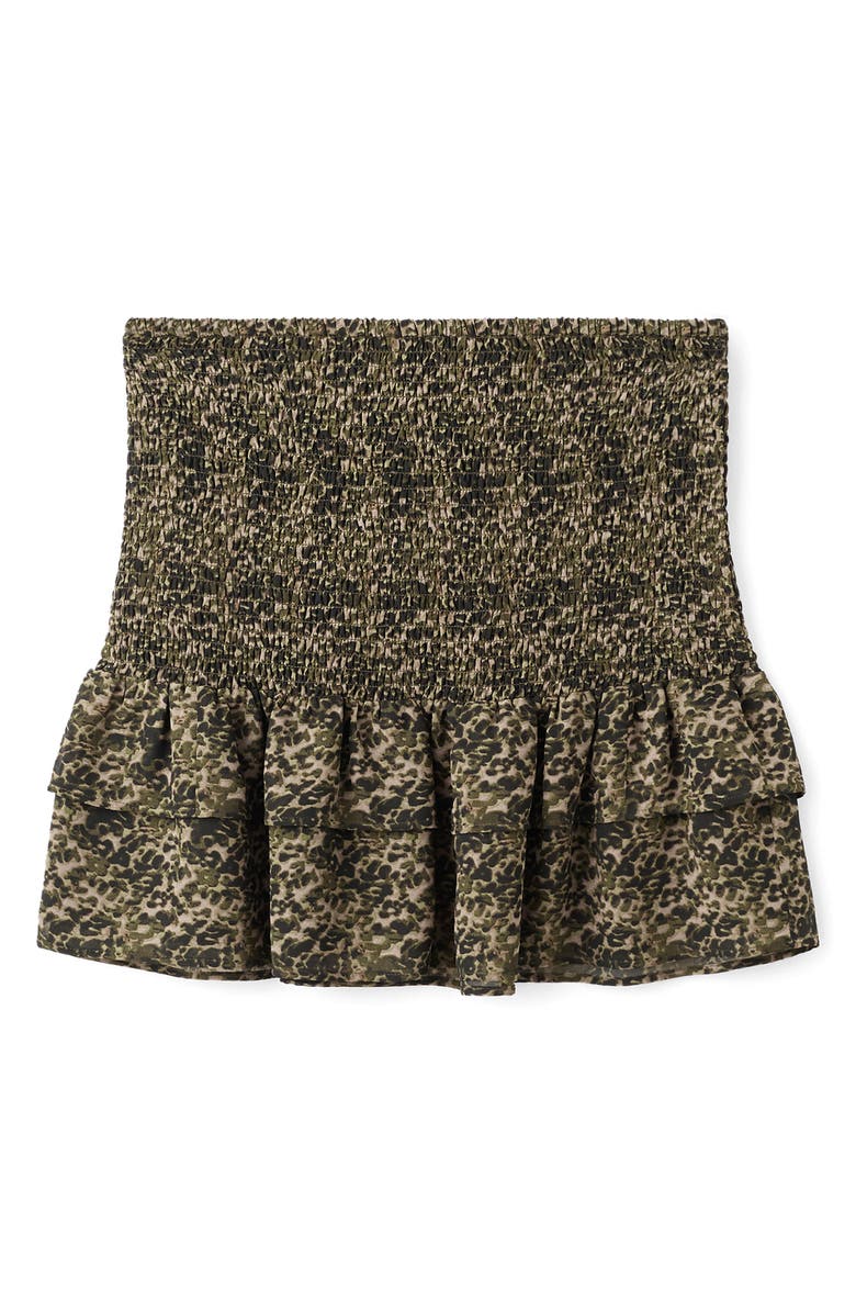 MANGO TEEN Tired Ruffle Print Skirt, Alternate, color, Khaki Green
