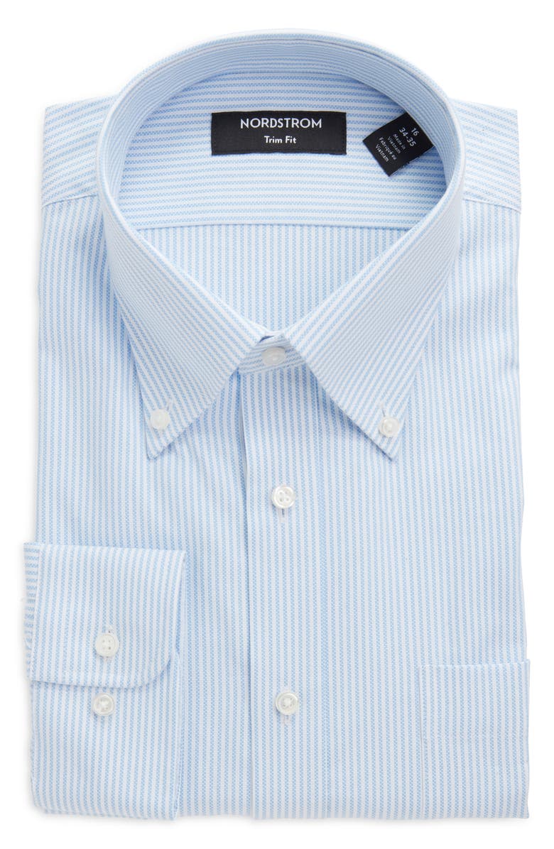 Nordstrom Trim Fit Royal Oxford Stripe Dress Shirt, Main, color, White- Blue Royal Oxford Stp