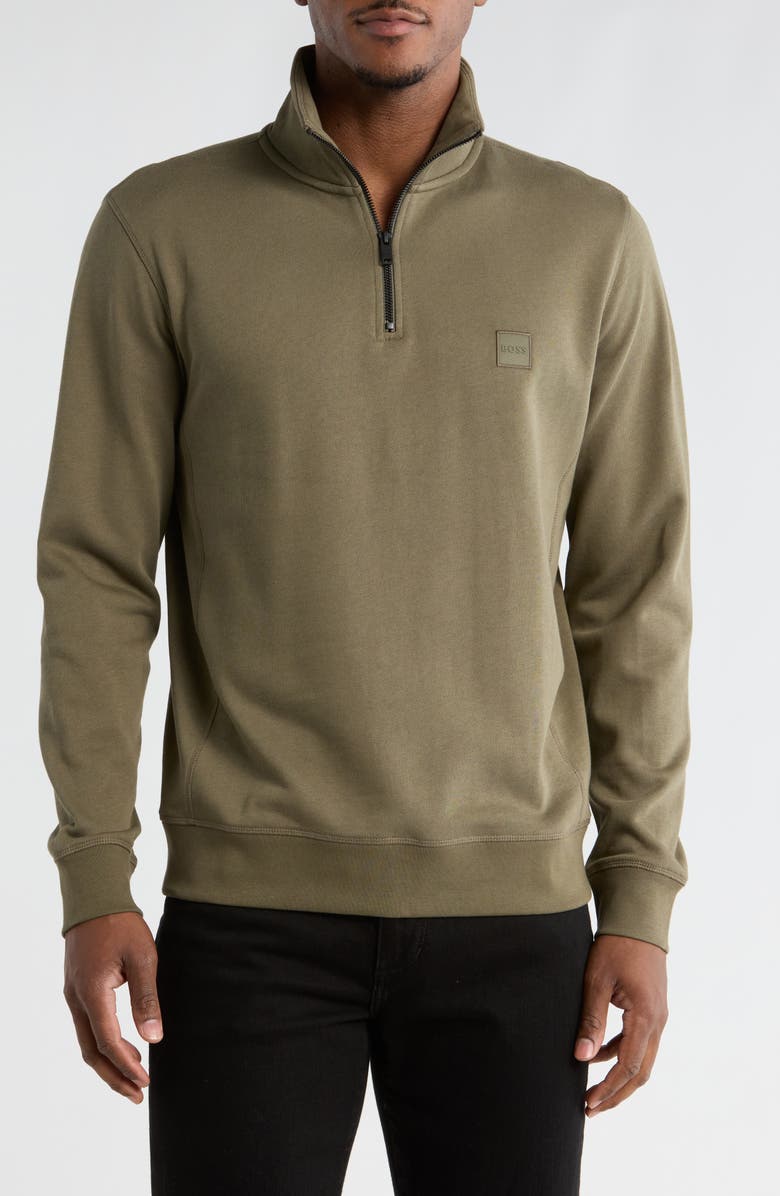 BOSS Zetrust Quarter Zip Pullover, Main, color, Open Green