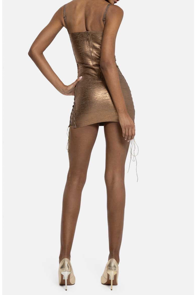 Lace Up Metallic Minidress, Alternate, color, BRONZE
