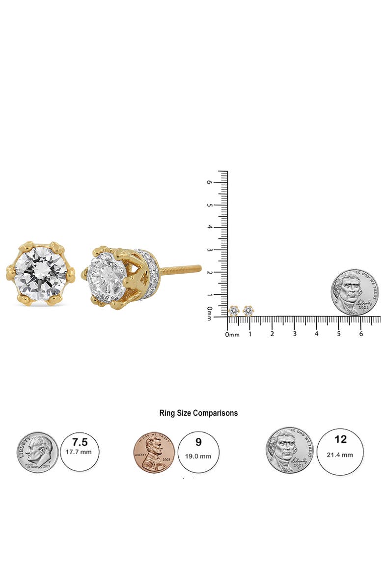 14K Yellow Gold 2.0 Cttw Round Diamond Crown Stud Earrings, Alternate, color, Yellow