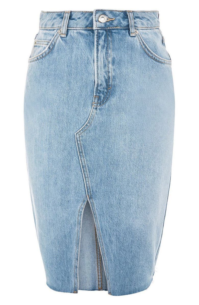 Topshop Denim Midi Skirt, Alternate, color, 