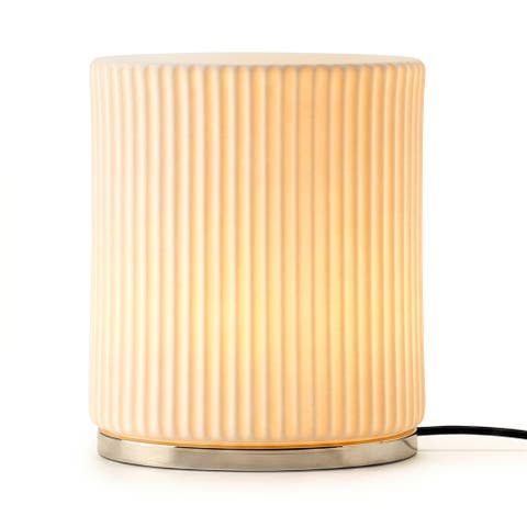 Lumi 7" Cream Matte Glass Dimmable LED Table Lamp with Oval Metal Base