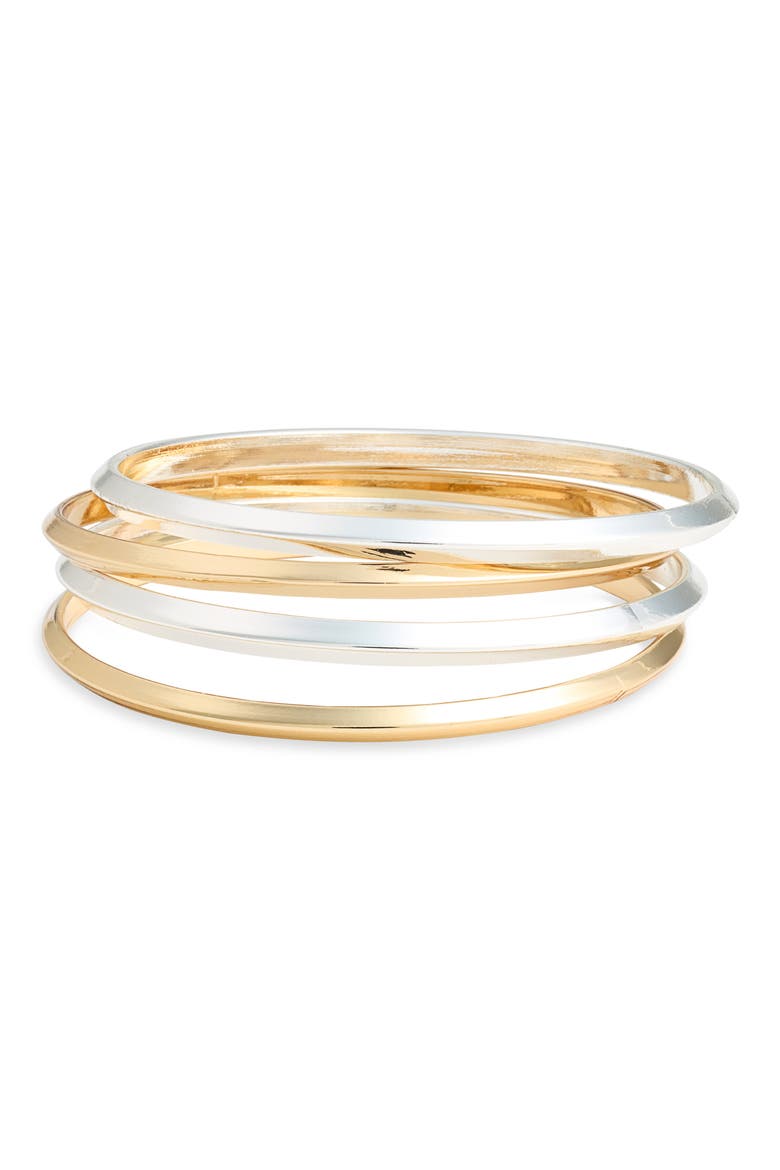 Set of 4 Skinny Bangle Bracelets, Main, color, GOLD- SILVER