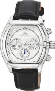 PORSAMO BLEU Roman Chronograph Croc Embossed Leather Strap Watch, 42mm