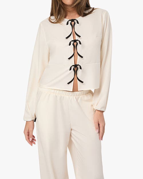Weworewhat Tie Front Shirt In Ivory/black