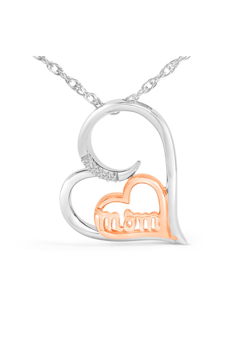 14K Rose Gold Plated Sterling Silver Diamond Accent Mom Heart Pendant Necklace, Alternate, color, White Gold over Silver