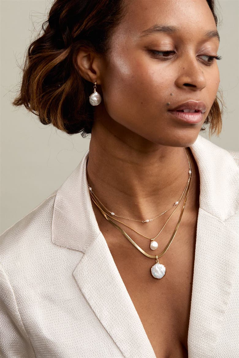 Nathalie Pearl Necklace, Alternate, color, Gold / White