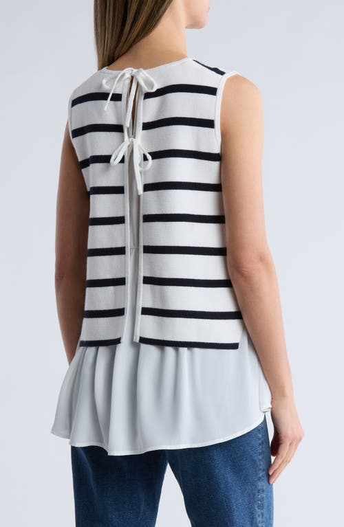 Adrianna Papell Stripe Sleeveless Twofer Sweater Vest In White