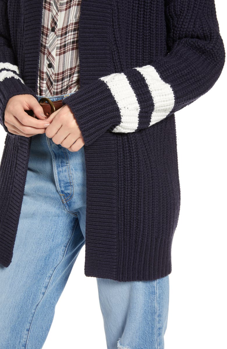 Treasure & Bond Stripe Detail Open Front Cotton & Wool Blend Cardigan, Alternate, color,