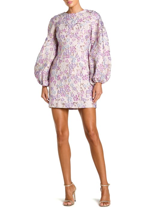 Brocade Floral Balloon Sleeve Mini Dress