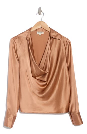 L Agence L'agence Lotus Cowl Neck Long Sleeve Silk Top In Mocha