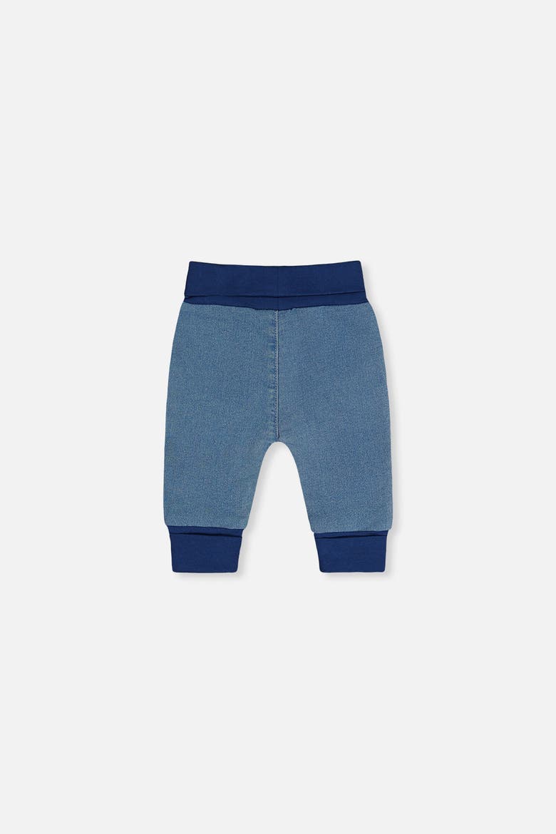 French Terry Denim Knee Patch Foldover Waist Evolutive Pants, Alternate, color, Light Blue Denim
