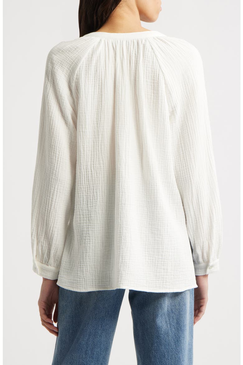 Brielle Organic Cotton Gauze Tie Neck Top, Alternate, color, WHITE