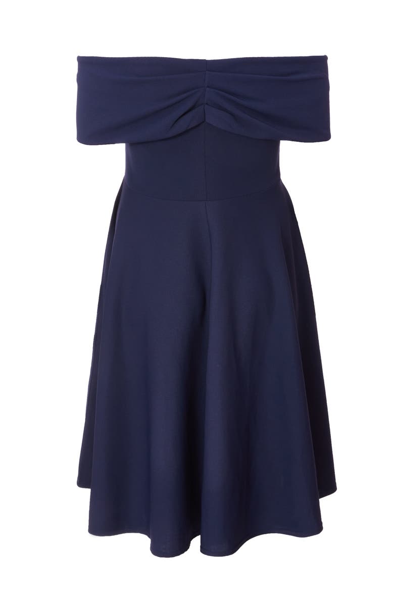 QUIZ Plus Size Scuba Crepe Bardot Wrap Midi Skater Dress, Alternate, color,