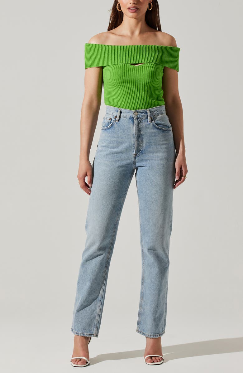 ASTR the Label Ainsley Cutout Off the Shoulder Sweater, Alternate, color, Green