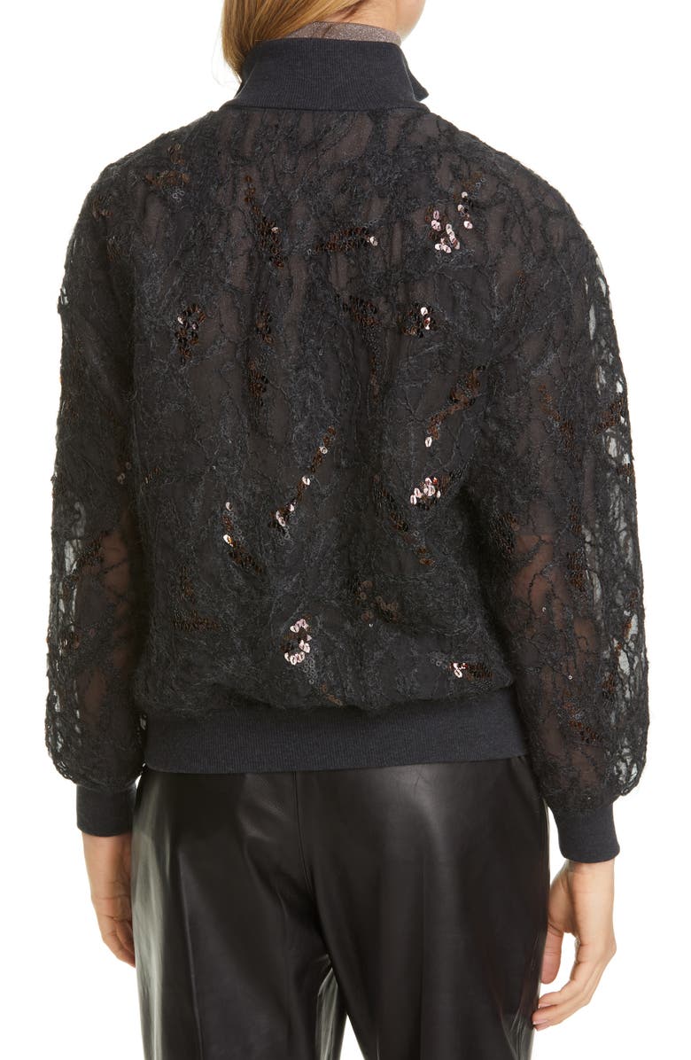 Brunello Cucinelli Embellished Silk Tulle Bomber Jacket, Alternate, color,