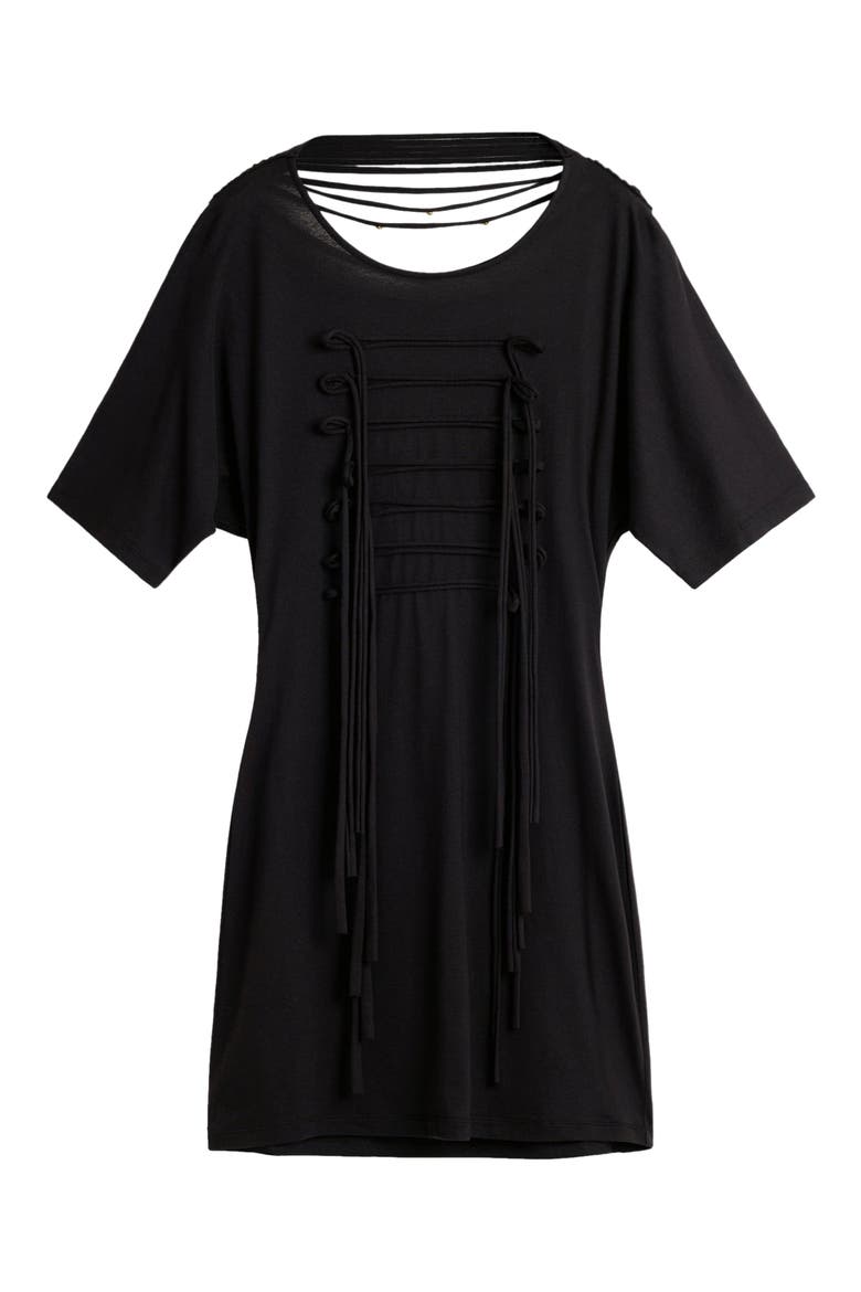 Open Back Cotton Blend Mini T-Shirt Dress, Alternate, color, BLACK