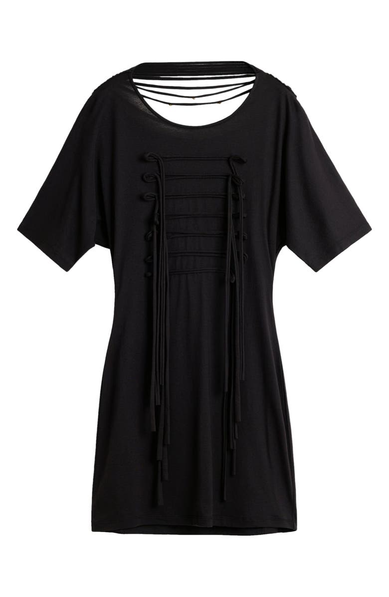 Desigual Open Back Cotton Blend Mini T-Shirt Dress, Alternate, color, Black