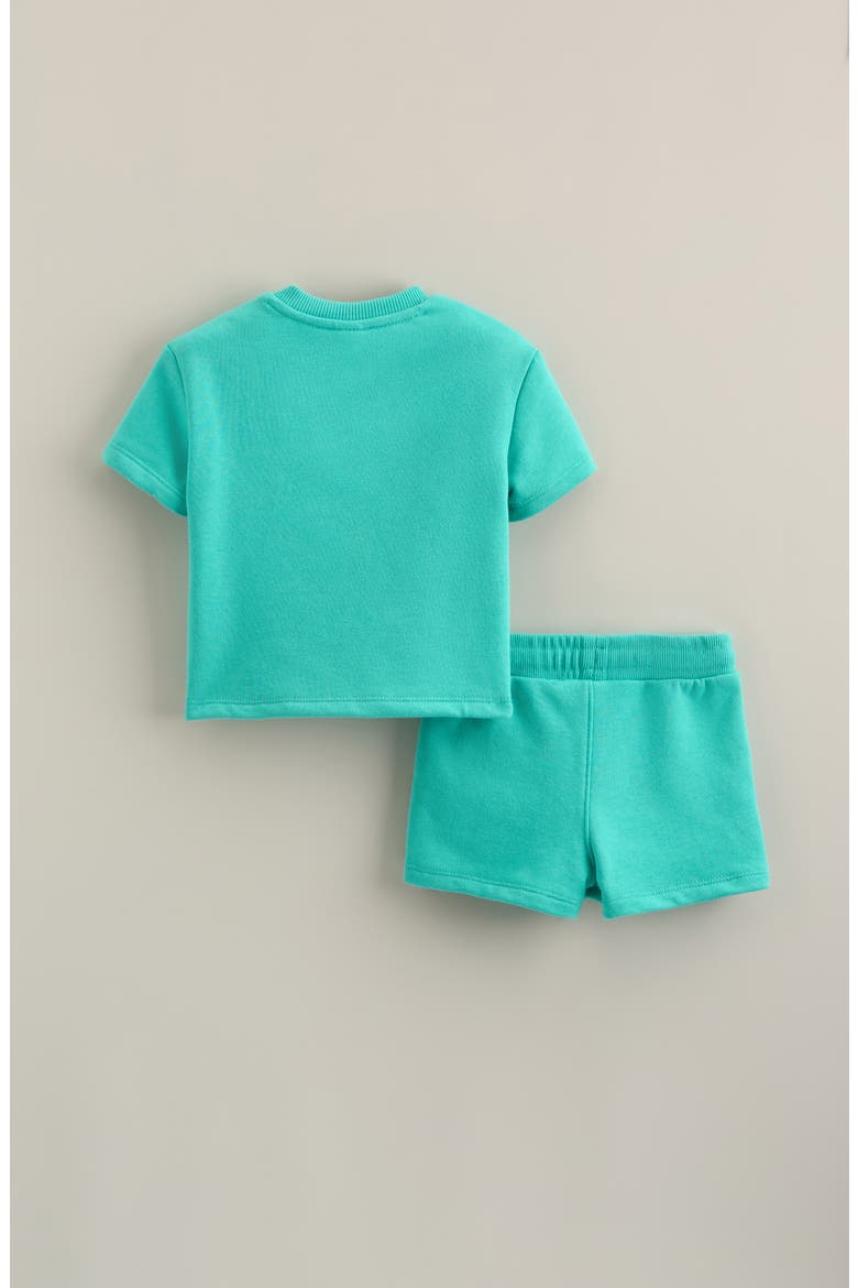 Terry Graphic T-Shirt & Shorts Set, Alternate, color, TEAL RIPPLE SUN PUG- TEAL