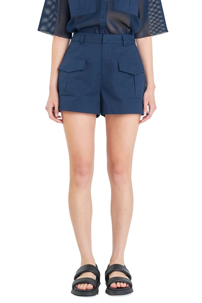 Flap Pocket High Waist Shorts, Main, color, NAVY