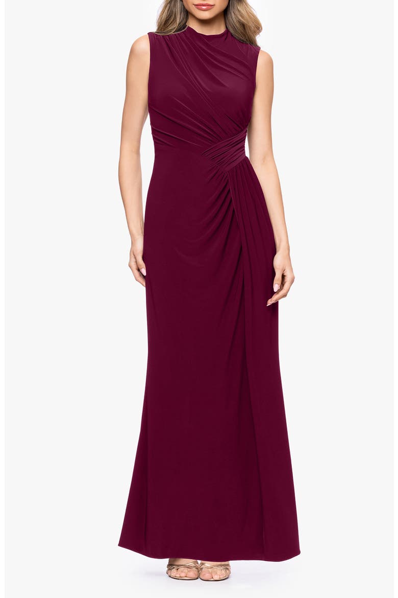 Ruched Knit Gown, Main, color, WINE
