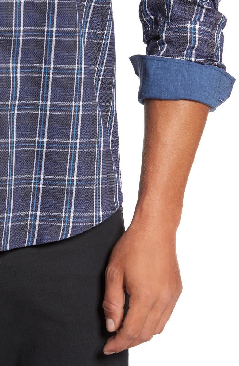 Bugatchi Trim Fit Diamond Weave Windowpane Sport Shirt, Alternate, color, 