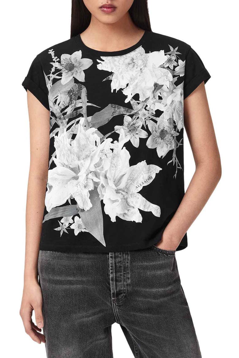 Crystal Anna Floral T-Shirt, Main, color, BLACK