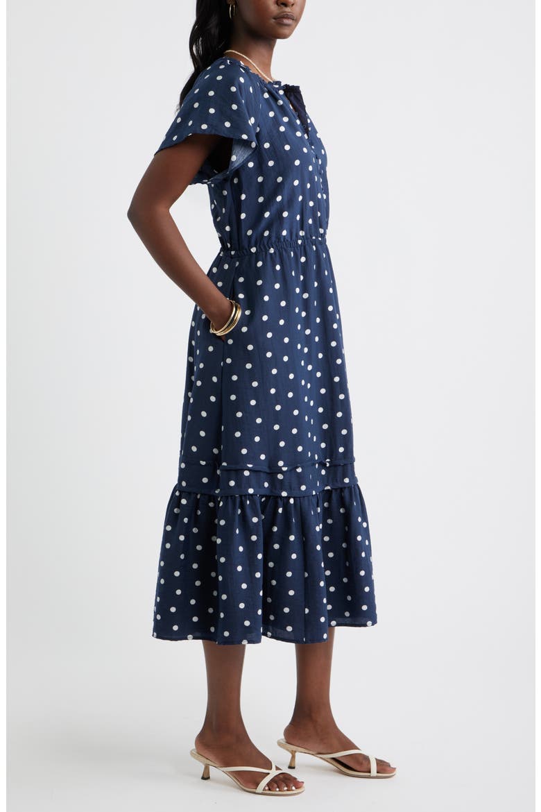 Front Button Midi Dress, Alternate, color, NAVY STILL- WHITE TOSS DOT