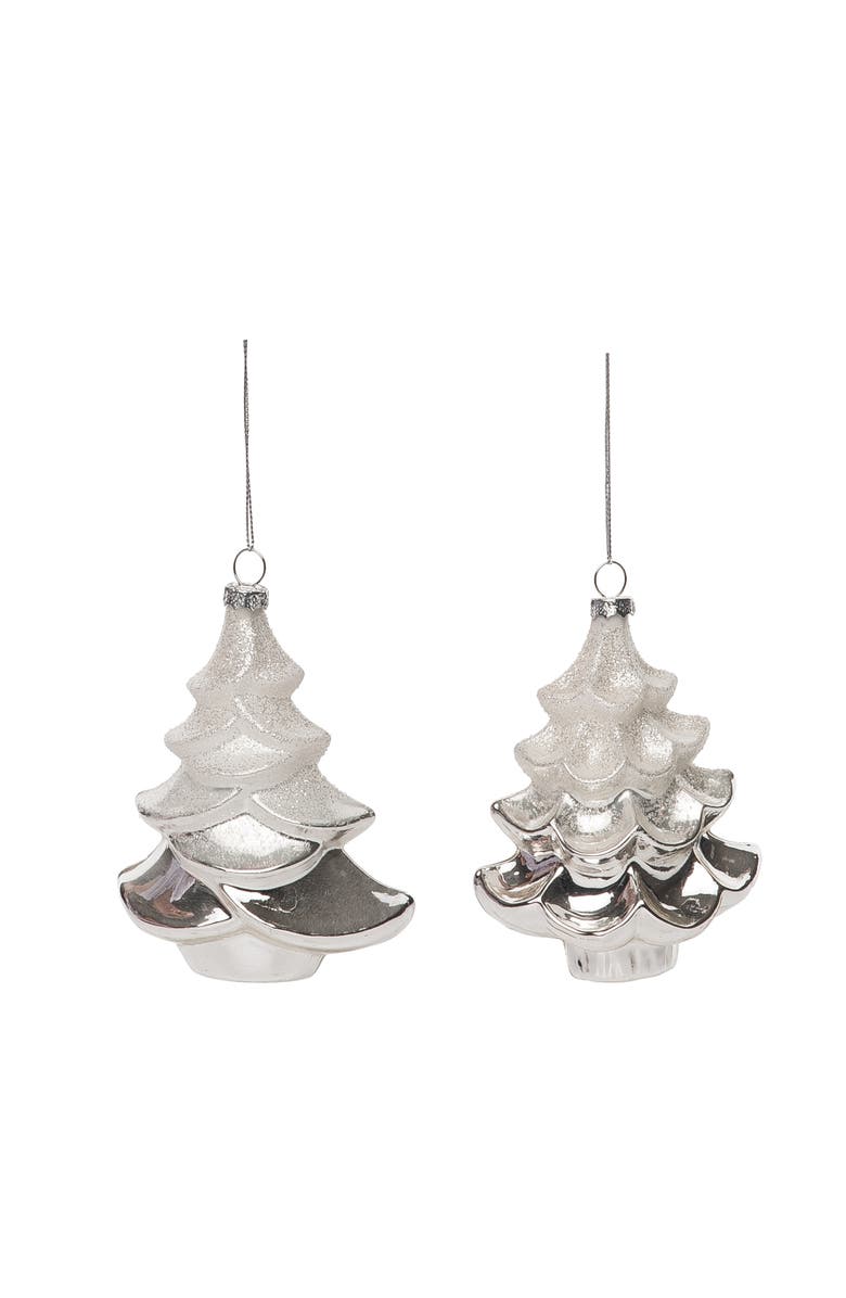 Transpac Multicolored Christmas Tree Ornament Set of 2 Glass, Alternate, color, Multicolored