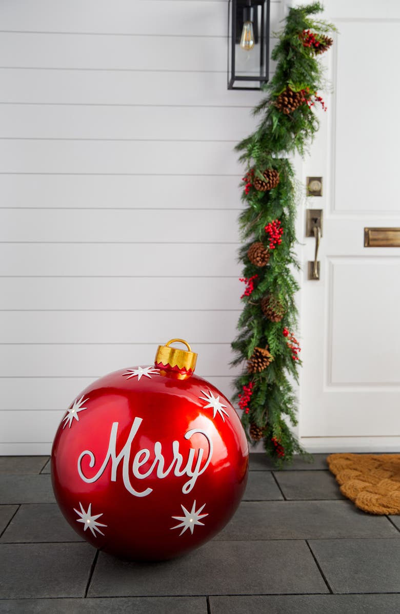 Balsam Hill Set of 2 Merry Christmas Outdoor Ornaments, Alternate, color, 