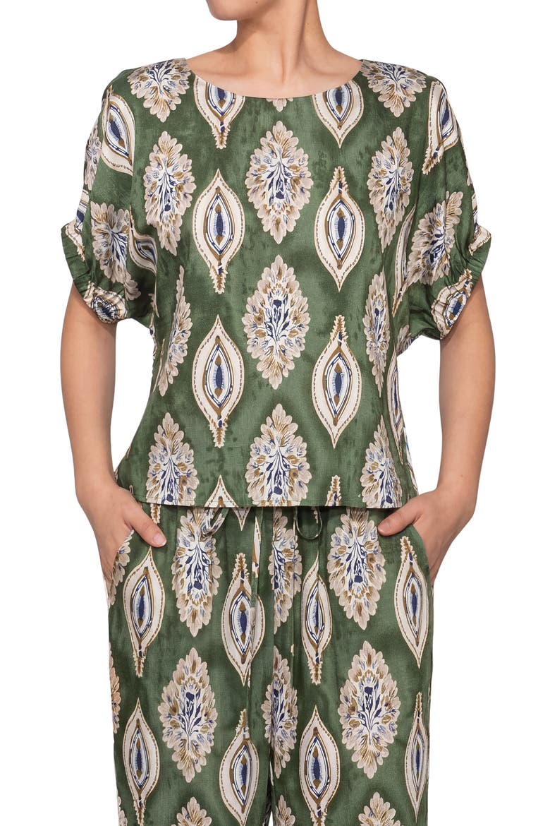 Floral Print Short Sleeve Top, Main, color, PEA GREEN MULTI