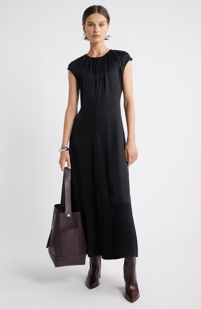 Shirred Cap Sleeve A-Line Dress