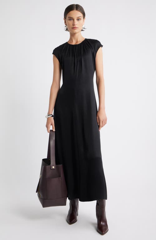 Nordstrom Shirred Cap Sleeve A-line Dress In Black