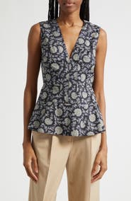 Veronica Beard Nickelby Stretch Cotton Peplum Top