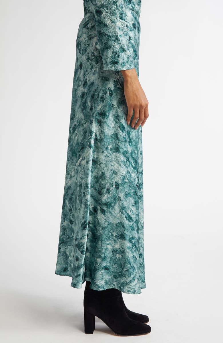 Lafayette 148 New York Impasto Print Bias Cut Textured Stretch Silk Maxi Skirt, Alternate, color, Deep Malachite Multi