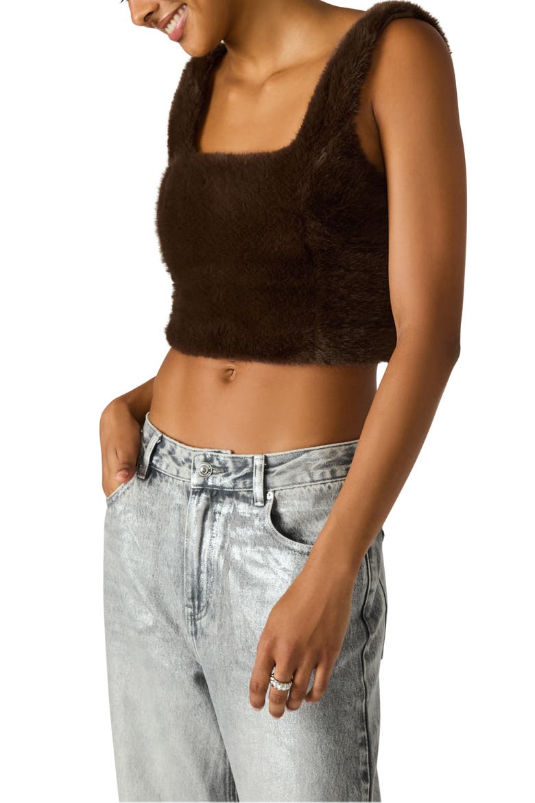 Hannia Faux Fur Crop Tank, Alternate, color, DARK ESPRESSO