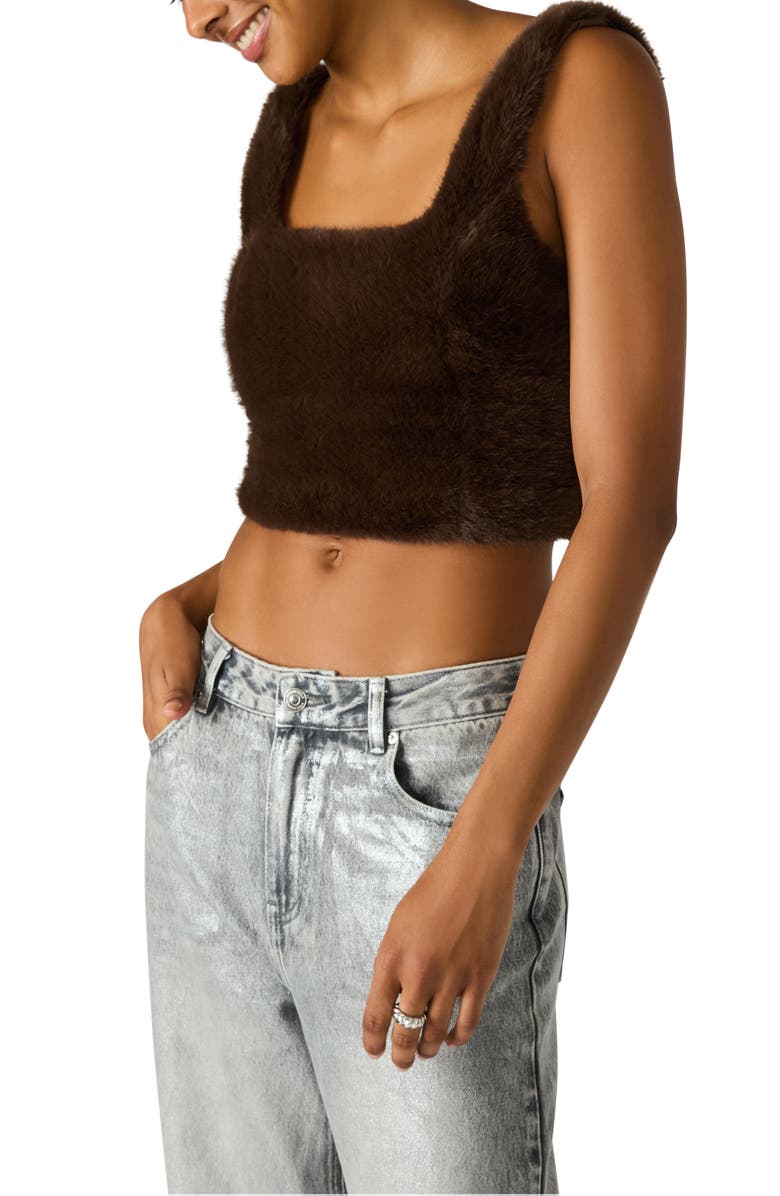 Steve Madden Hannia Faux Fur Crop Tank, Alternate, color, Dark Espresso